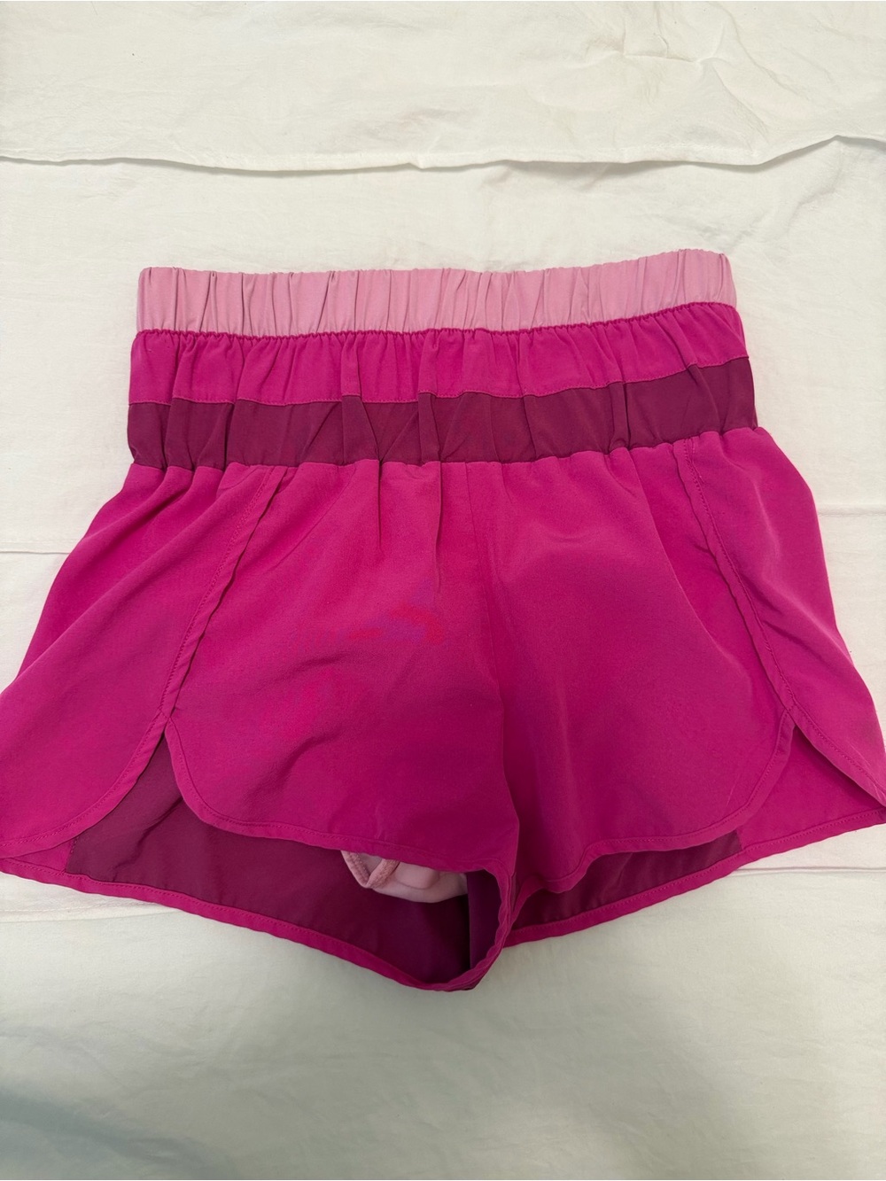 Layered High Waist Athletic Shorts in Fuchsia and Light Pink